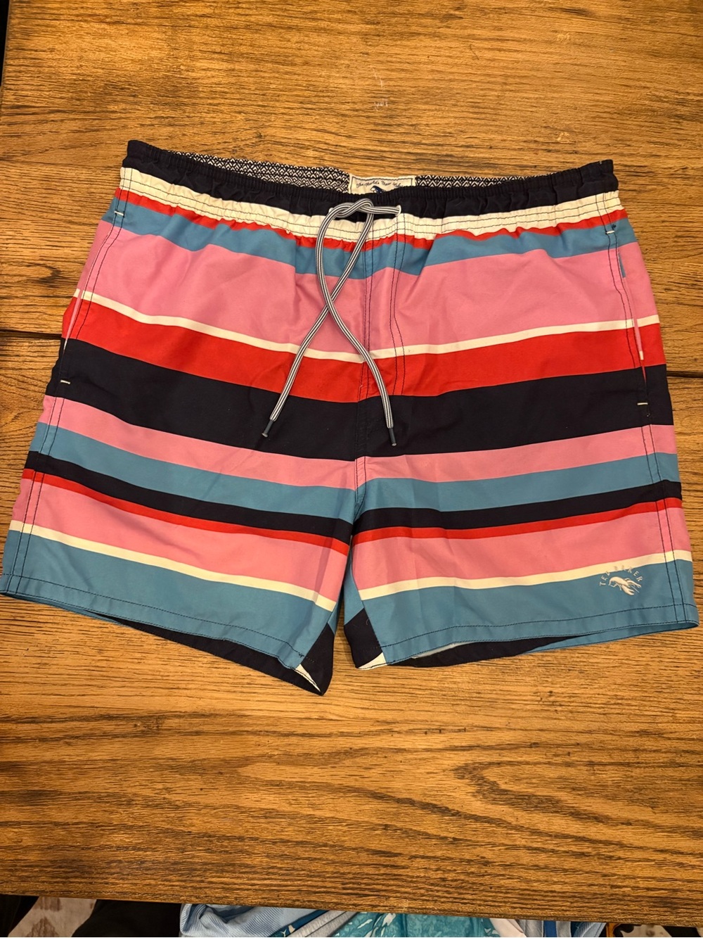 Ted Baker Multistripe Swim Trunks in Pink, Blue & Red